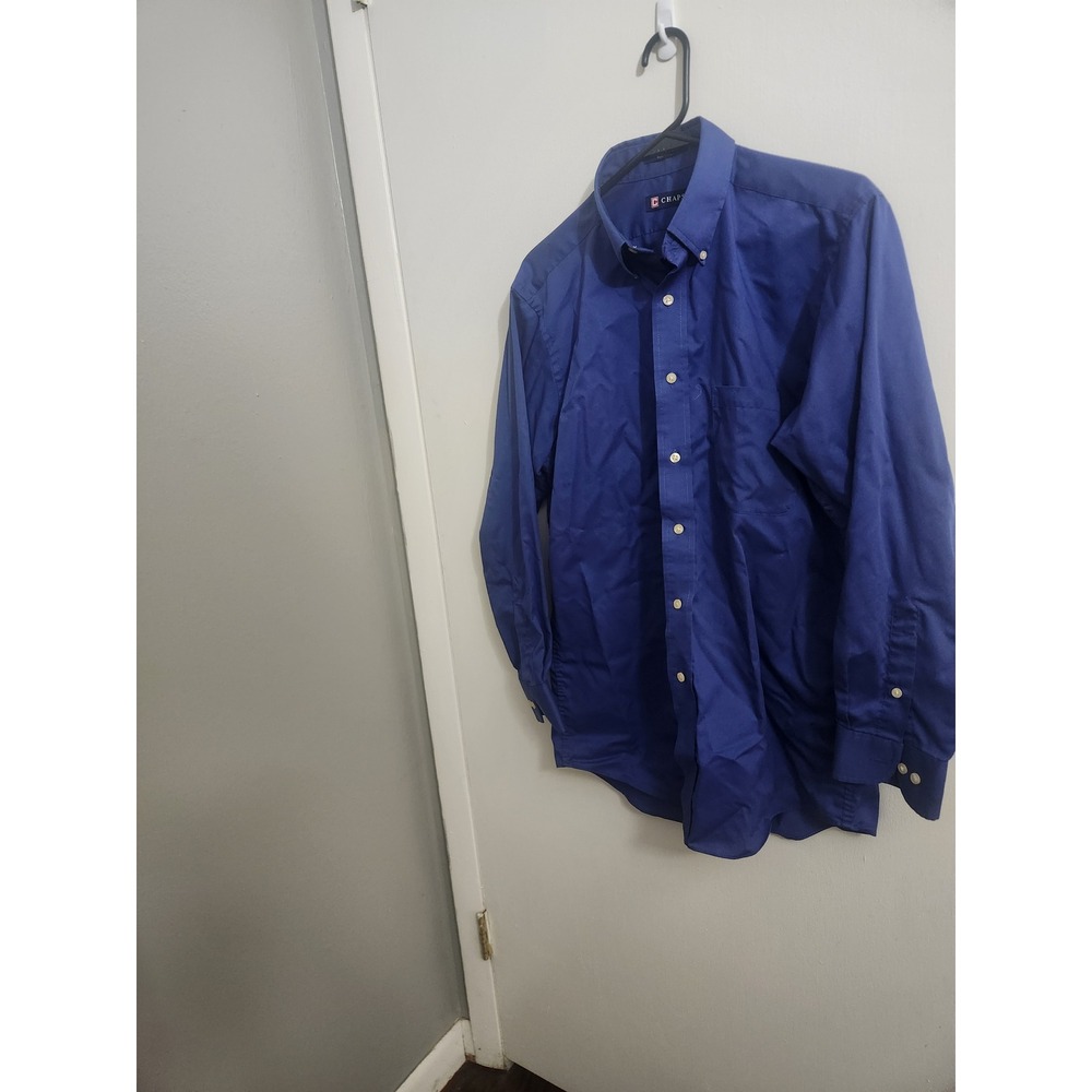 Chaps Mens Royal Blue Wrinkle Free Button Down Dress Shirt 15-15.5 32/33